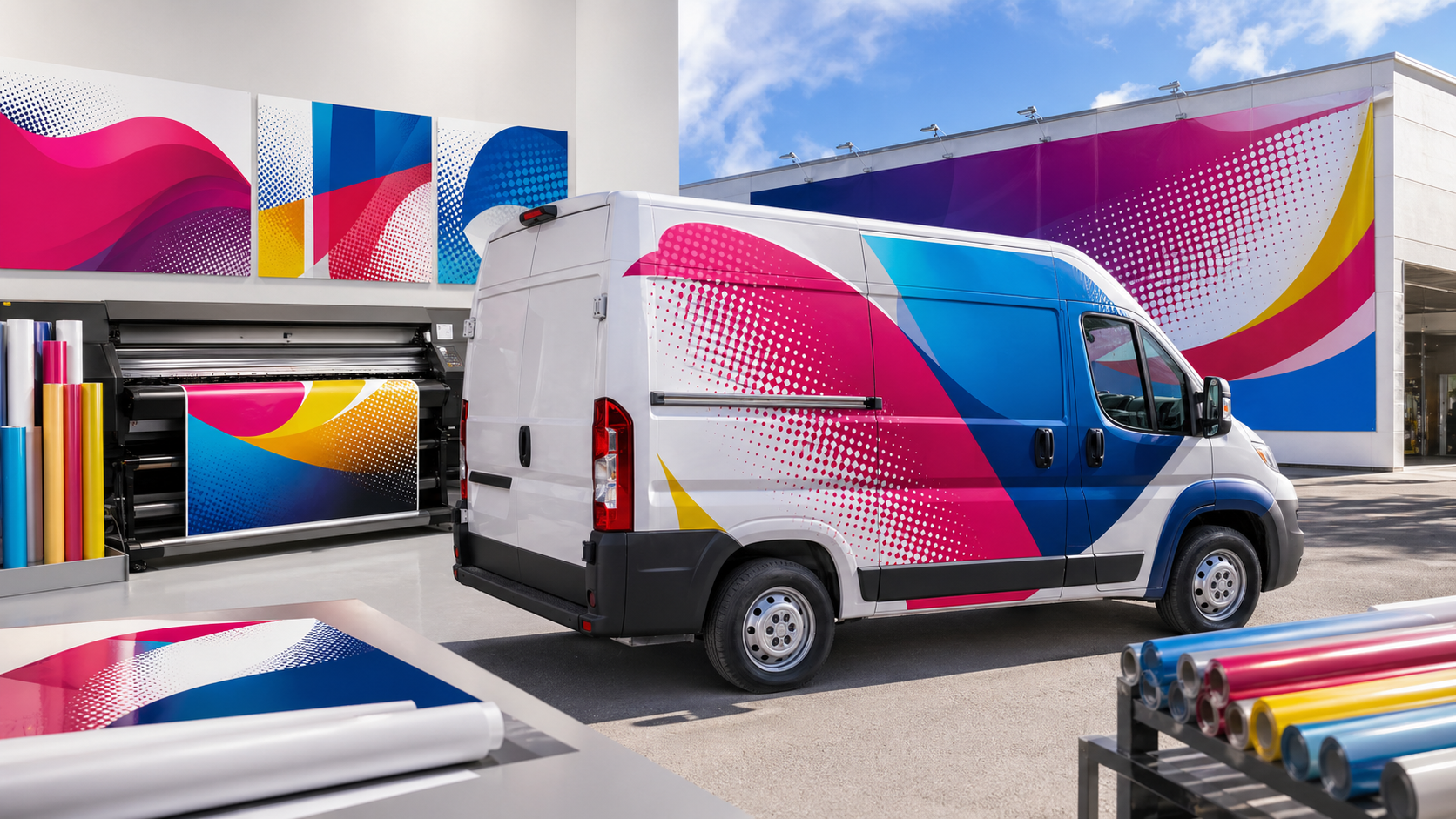 Moderno oslikano dostavno vozilo i veliki format print